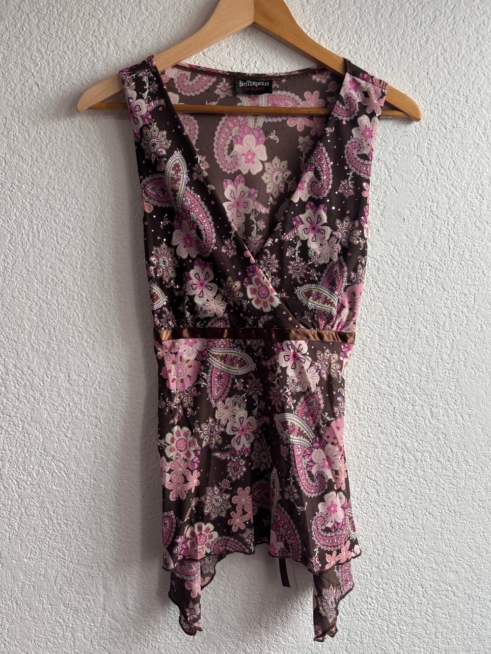 Y2K Hot Tempered Paisley Fairycore Tank Top Brown Pink Medium